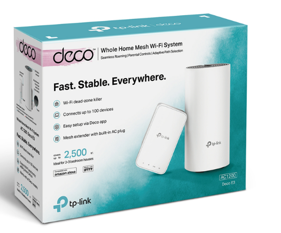 Imagem de DECO E3     TP- LINK ROTEADOR  WIRELESS AC1200  C /2 PACK  ETHERNET 2,4 E 5GHZ