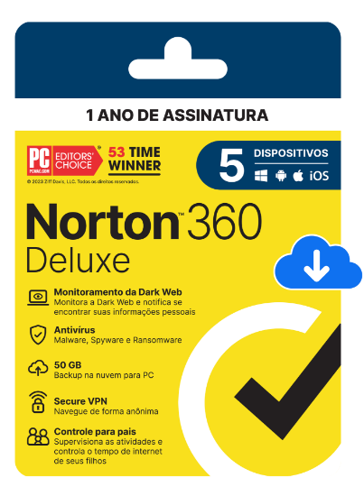 Imagem de NORTON 360 DELUXE 50GB - 1 USUARIO; 5 DISPOSITIVOS - 12 MESES ESD