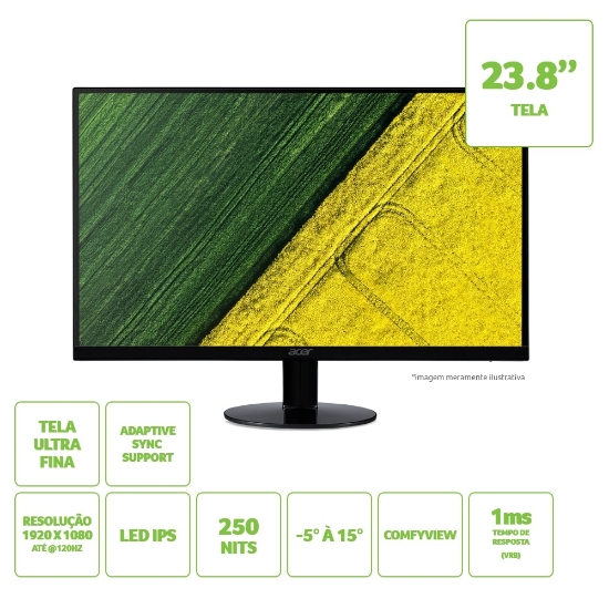 Imagem de ACER MONITOR 23.8" IPS, FHD 1920 X 1080 - VGA, HDMI, 1 ANO DE GARANTIA                                                                                                                                                                          